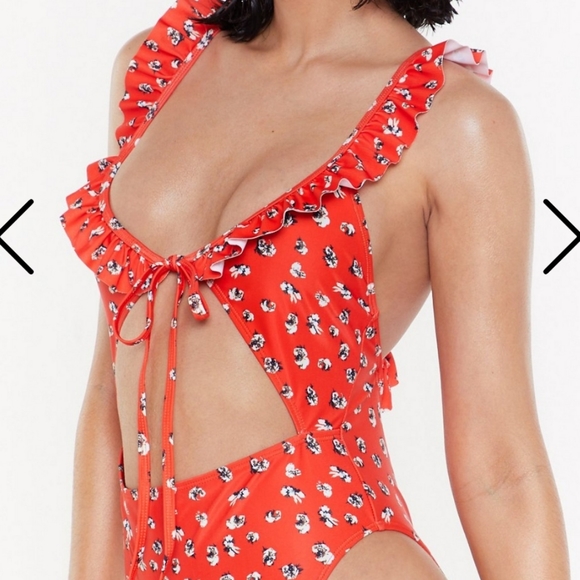 🏝 NASTY GAL DITSY HIGH LEG ONCE PIECE SWIMSUIT - Picture 4 of 4